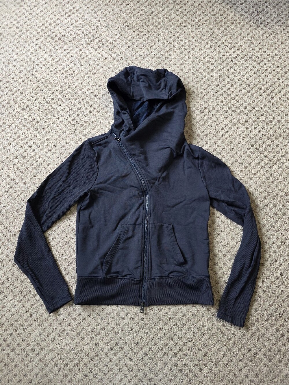 Athleta Malabar Navy Asymmetrical Zip Hooded Jacket